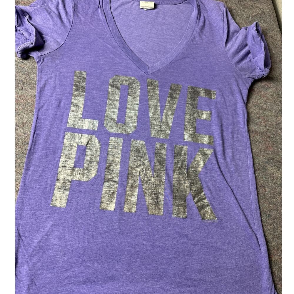 Victorias Secret PINK LOVE FAMOUS Purple Vintage Y2k Tee Shirt Large